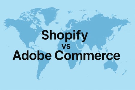 GLobal map background with clean text Shopify vs Adobe Commerce