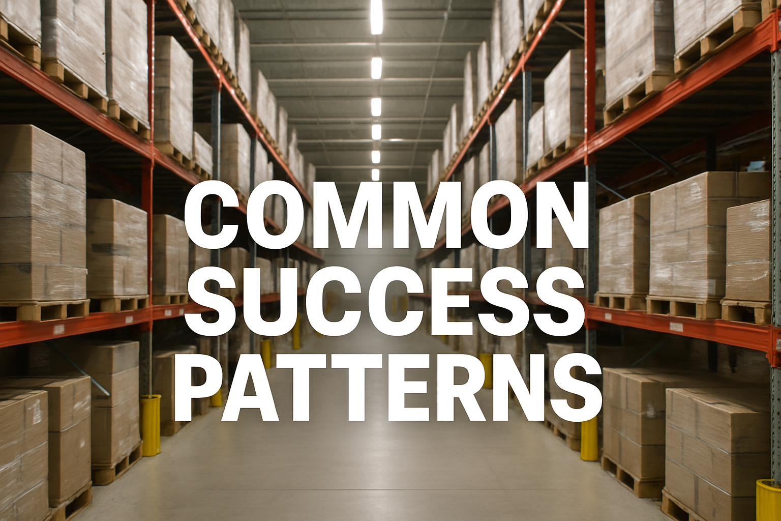 ecommerce warehouse background with white color text and capitalised bold common success patterns-1